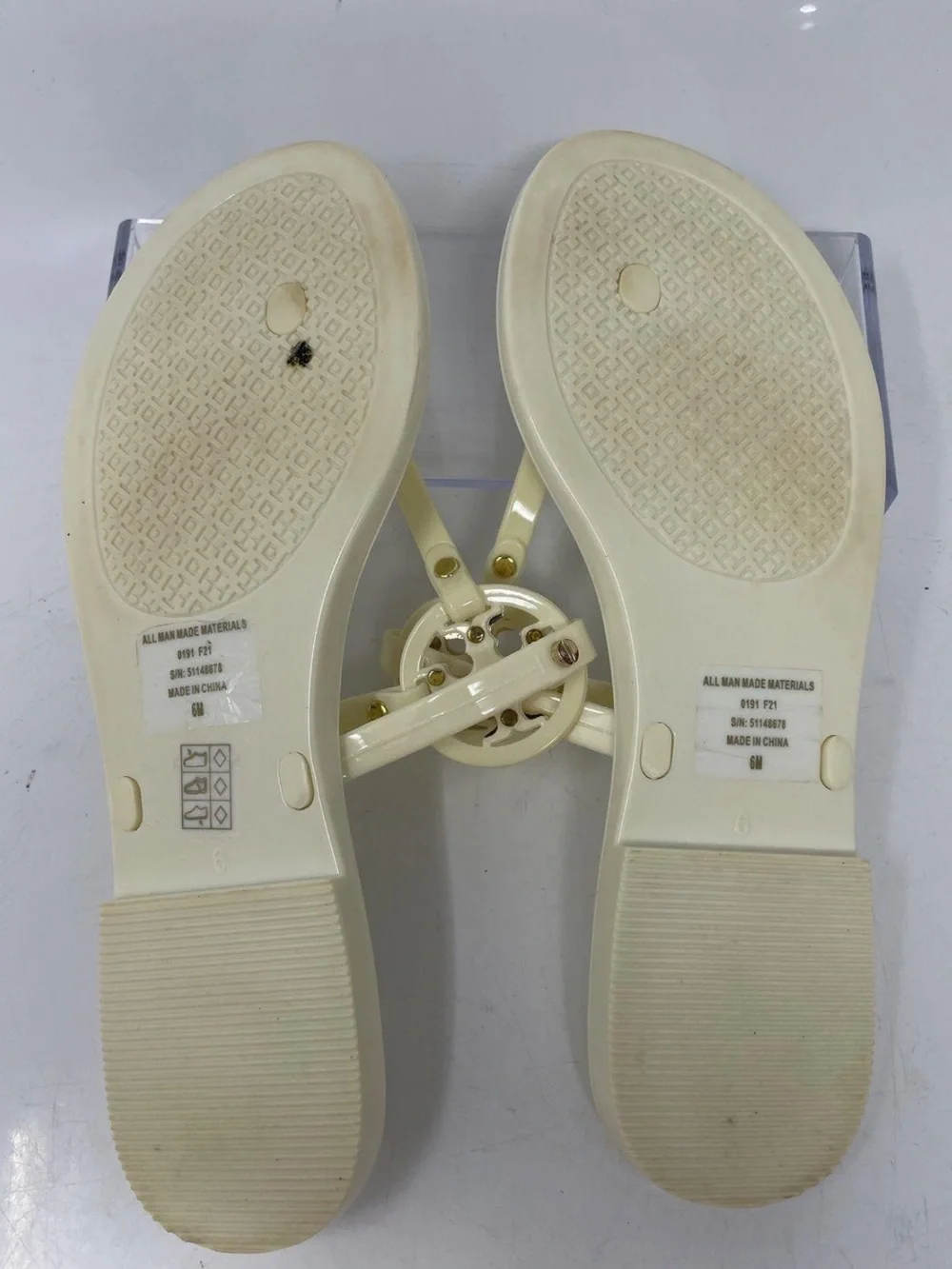 Women’s Tory Burch Mini Miller Ivory Jelly Thong Flat Sandals Size 6M